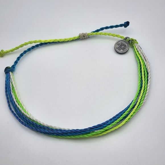 Multi Braided Bracelet Pura Vida Blue, White, Green, & Yellow Adjustable Cord Bracelet